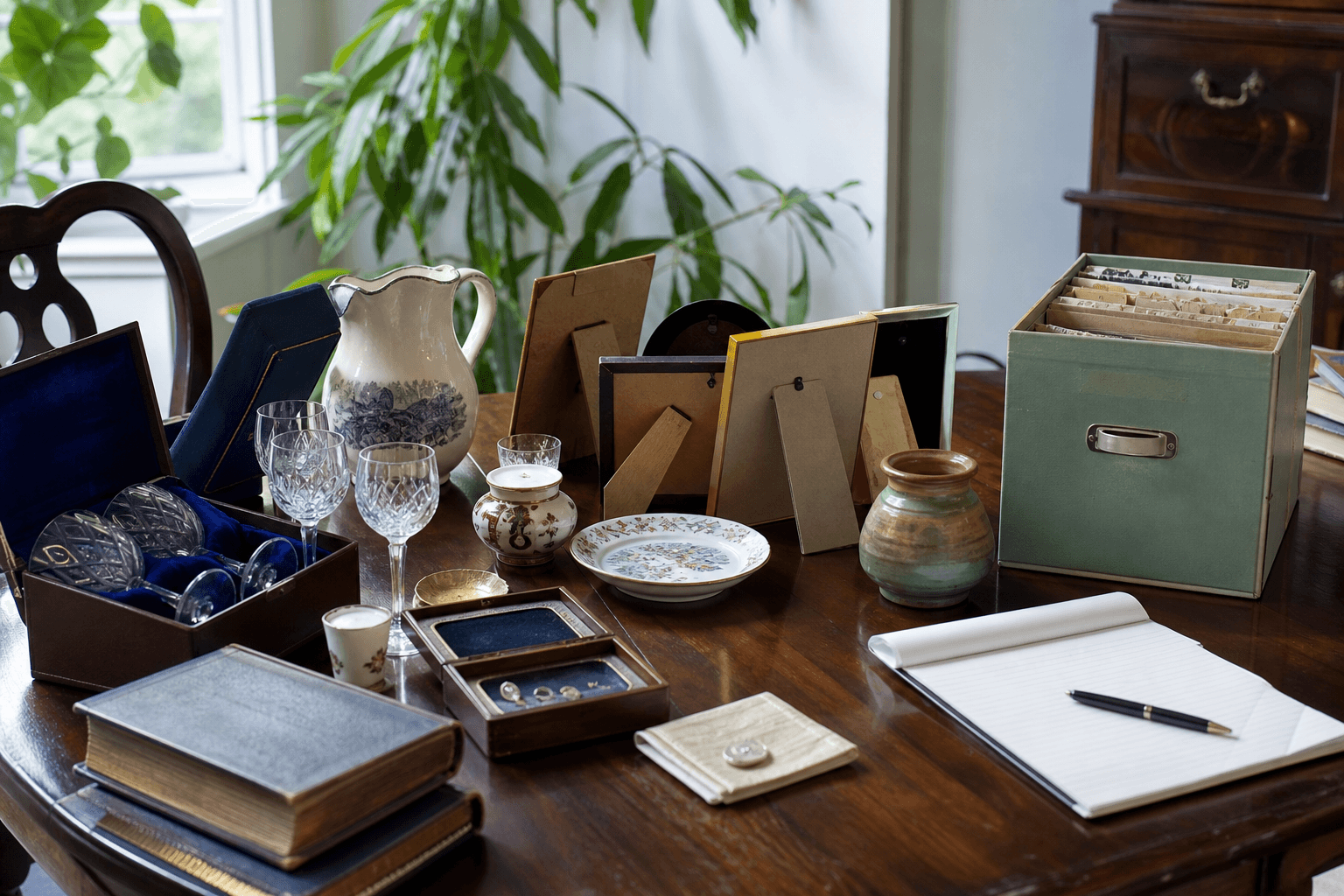 Household contents organized for estate sale review